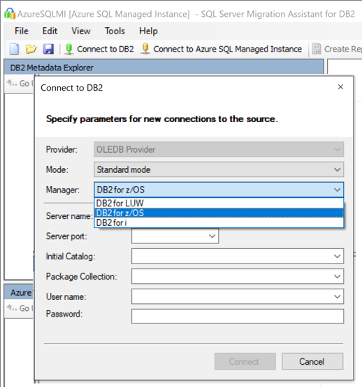 Screenshot that shows options to connect to your Db2 instance.