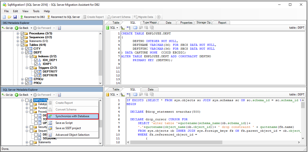 Screenshot che mostra l'opzione per la sincronizzazione con il database.
