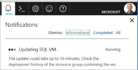 Notifica dell'aggiornamento della VM SQL