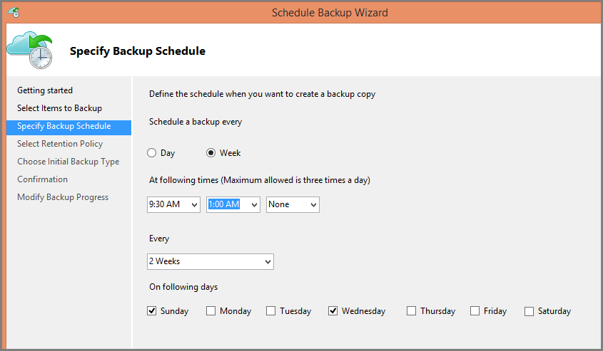 Screenshot che mostra l'opzione pianificazione settimanale.