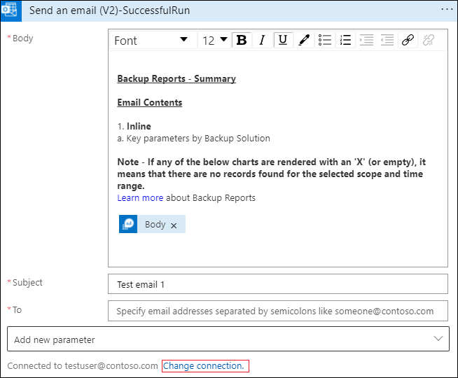 Screenshot che mostra la connessione di modifica di Office 365.