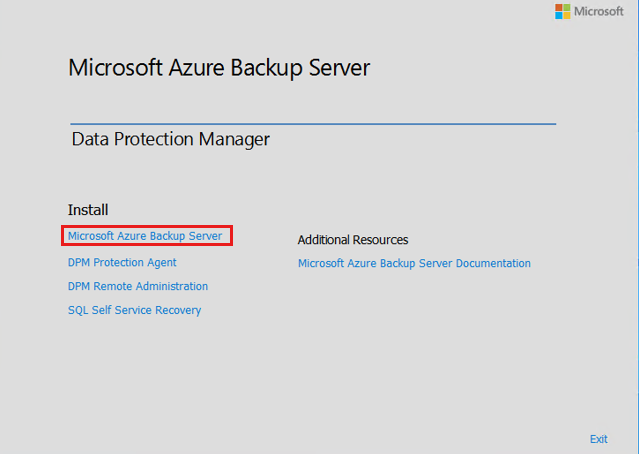 Screenshot che mostra l'installazione guidata di Microsoft Backup di Azure.