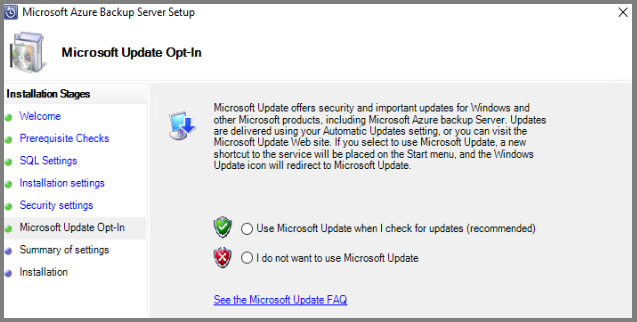 Schermata Opt-In di Microsoft Update