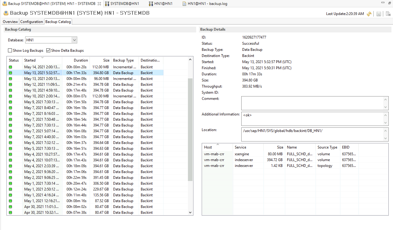Screenshot che mostra i report nei client nativi DI SAP HANA.