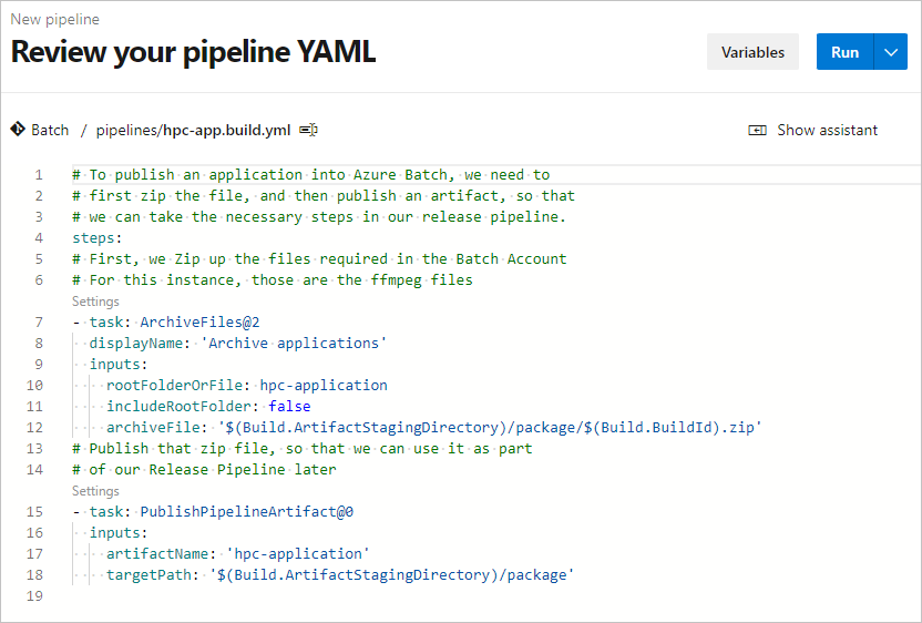 Screenshot di una pipeline di compilazione esistente.