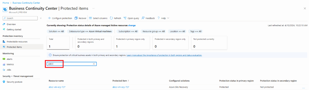 Screenshot che mostra la selezione per il nome dell'elemento di ricerca.