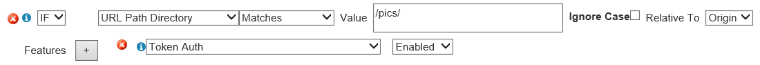 Screenshot dell'esempio di abilitazione dell'autenticazione del token del motore regole di rete per la distribuzione del contenuto.