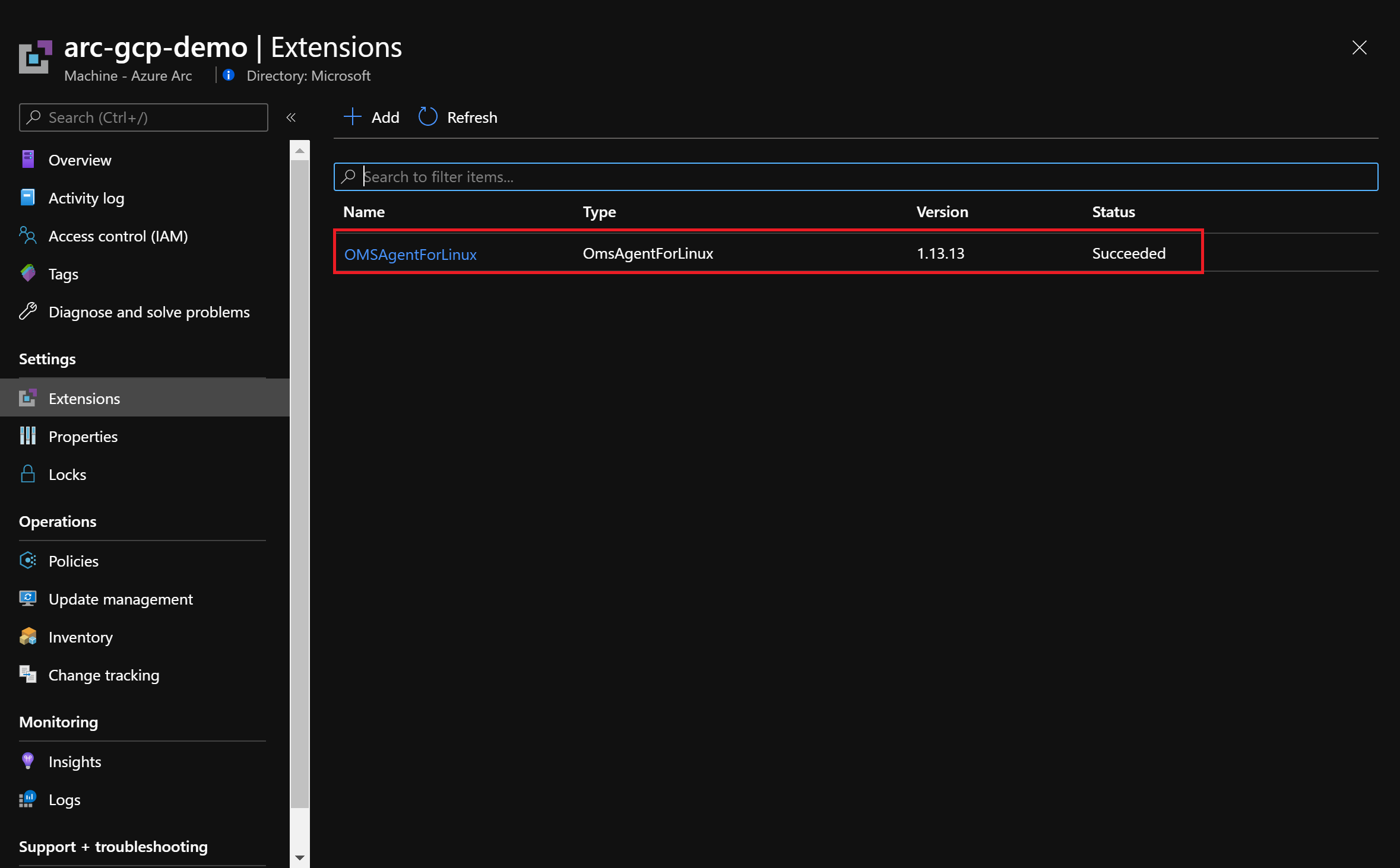 Screenshot di uno stato di Criteri di Azure conforme.