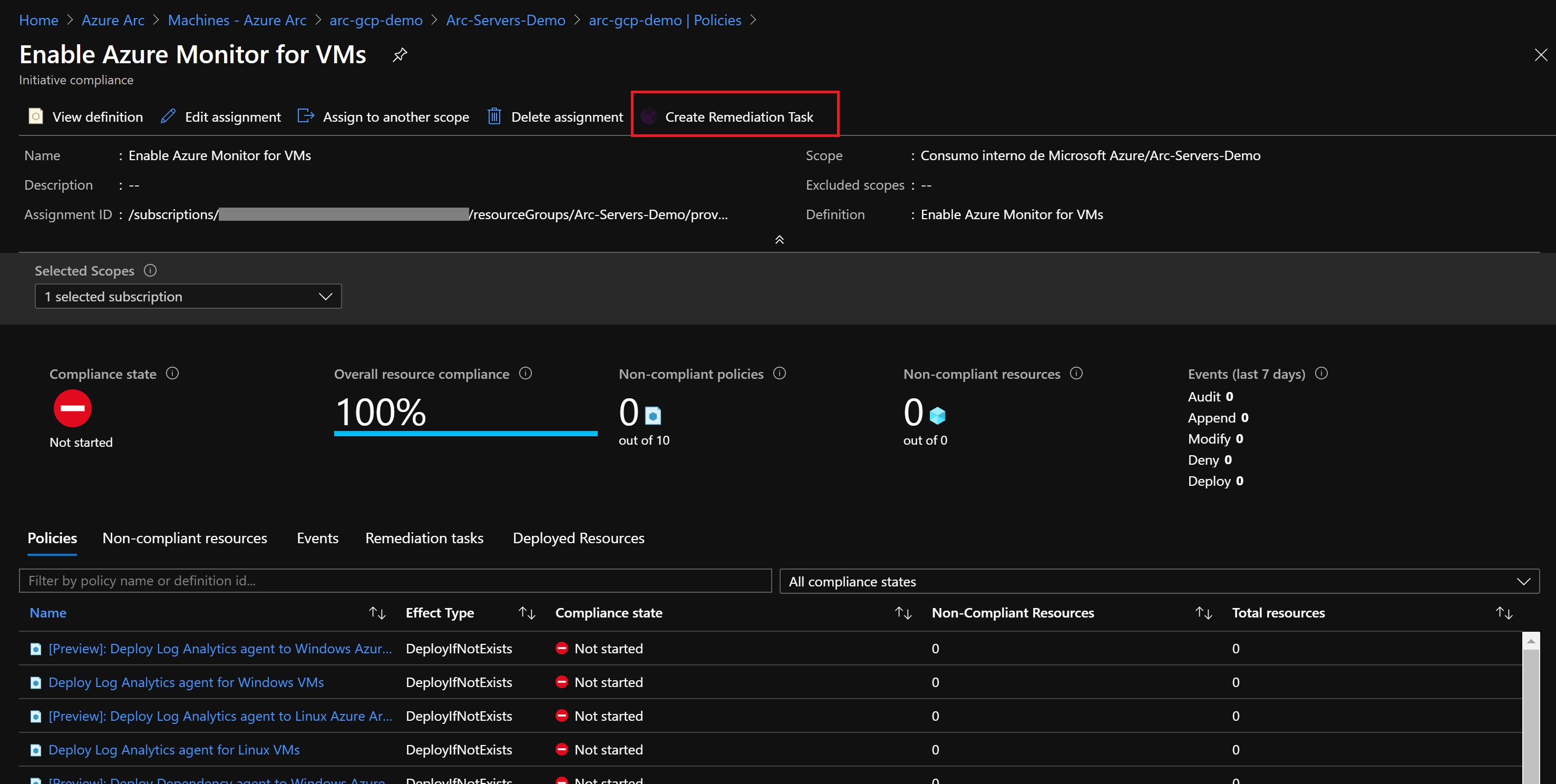 Screenshot della creazione di un'attività di correzione Criteri di Azure.