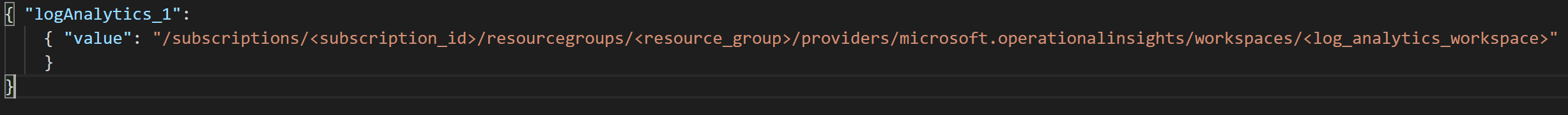 Screenshot di un altro file di parametri del modello di Resource Manager.