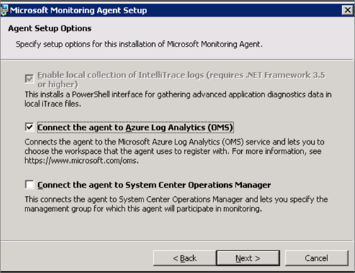 Microsoft Monitoring Agent Setup: Agent Setup Options