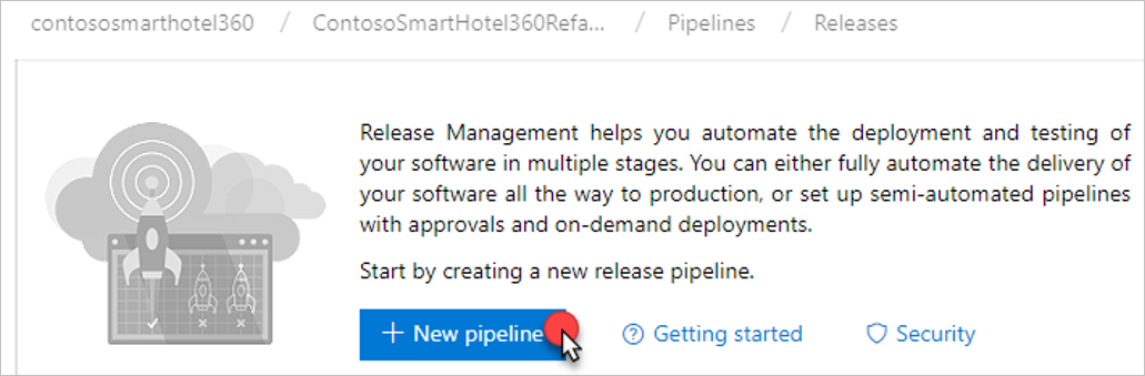 Screenshot che mostra il pulsante Nuova pipeline.