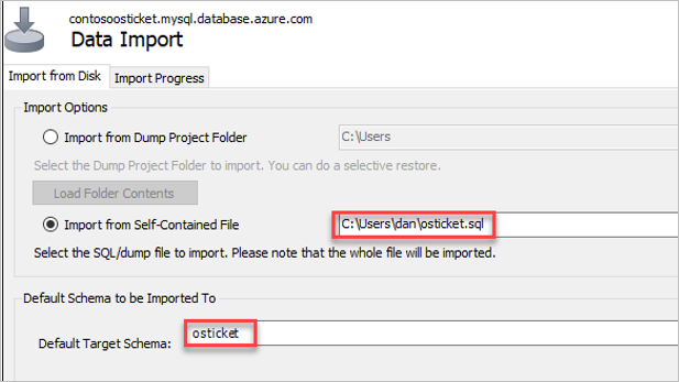 Screenshot che mostra l'opzione Importa da Self-Contained File.