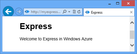 A web browser displaying the Express page. The URL indicates it is now hosted on Azure.
