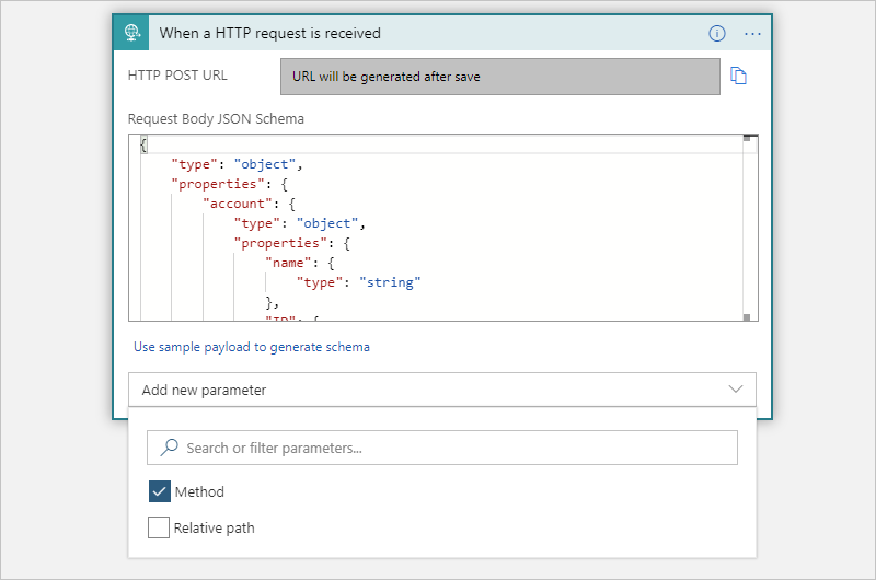 Screenshot showing Consumption workflow, Request trigger, and adding the 