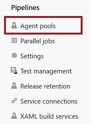 Screenshot del pulsante Pool di agenti di Azure DevOps.