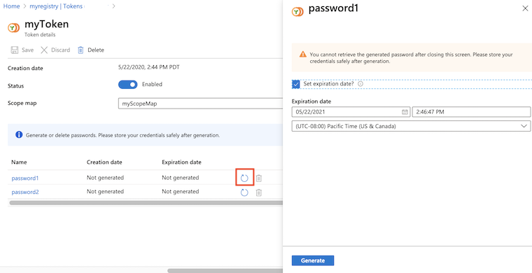 Create token password in portal