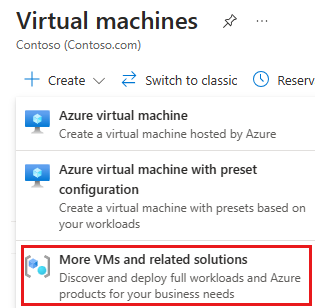 Screenshot dell'opzione Altre macchine virtuali e soluzioni correlate nella pagina Macchine virtuali nel portale di Azure.