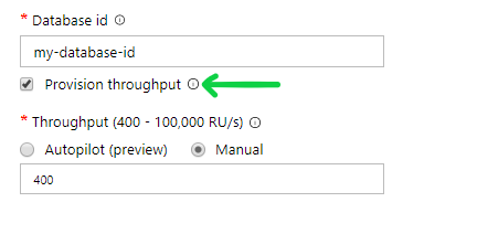 Node.js tutorial - Screenshot of the Azure portal, showing how to create a database in the Data Explorer for an Azure Cosmos DB account, for use with the Mongoose Node module