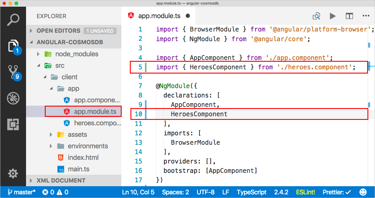 Aprire il file app-module.ts