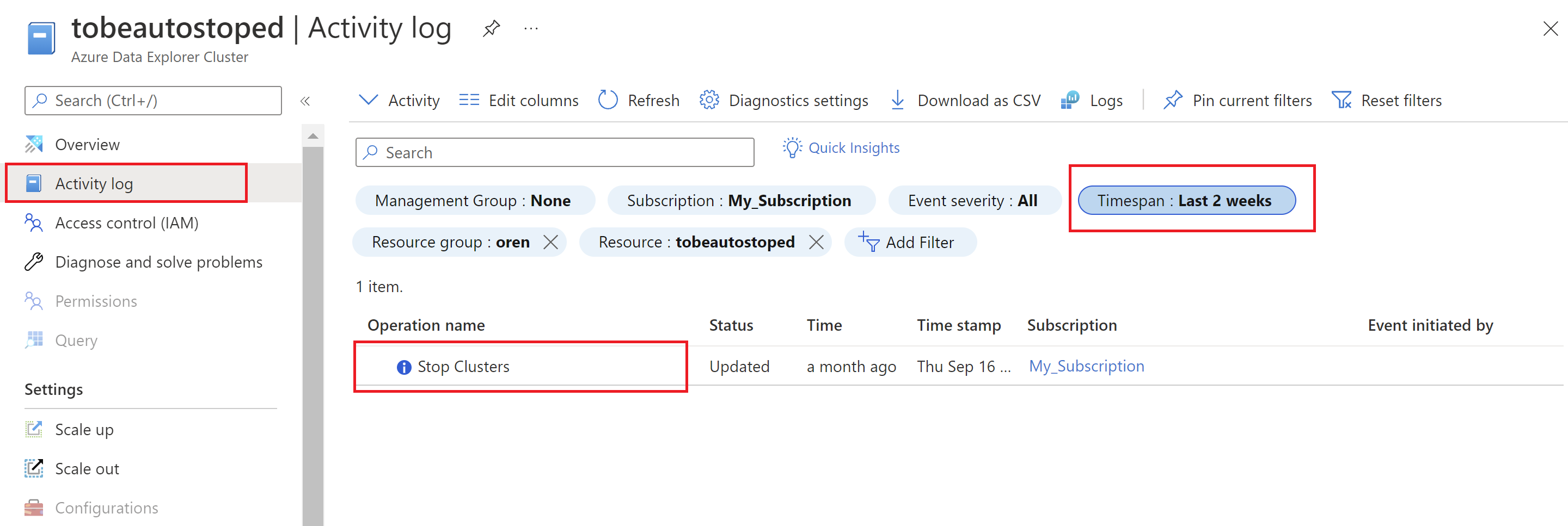 Screenshot del registro delle attività.