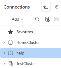 Screenshot del cluster della Guida e dei database.