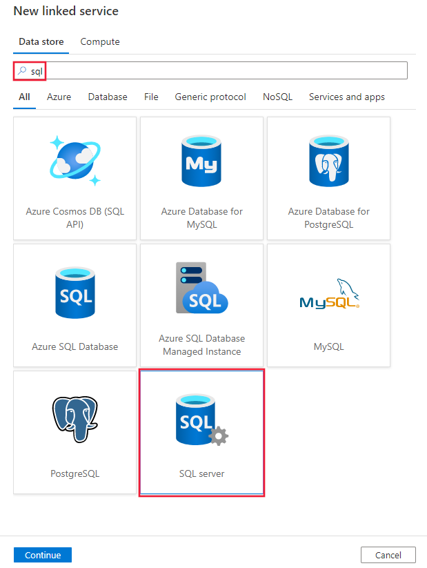 Screenshot del connettore SQL Server.