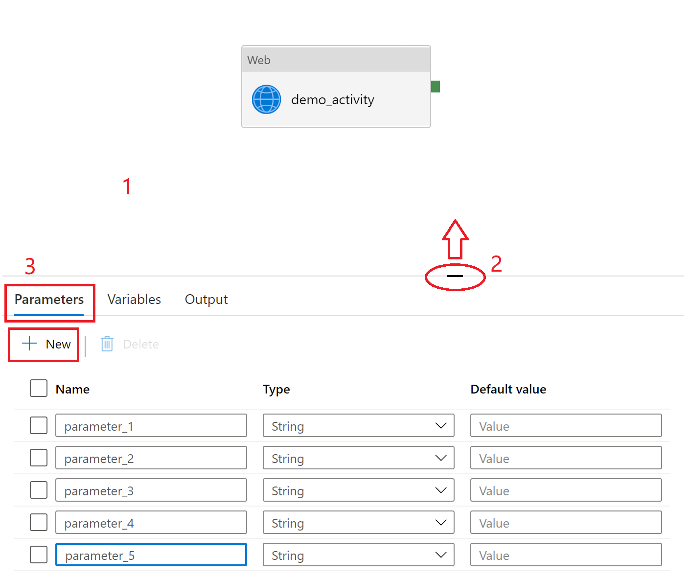 Screen shot of pipeline setting showing how to define parameters in pipeline.