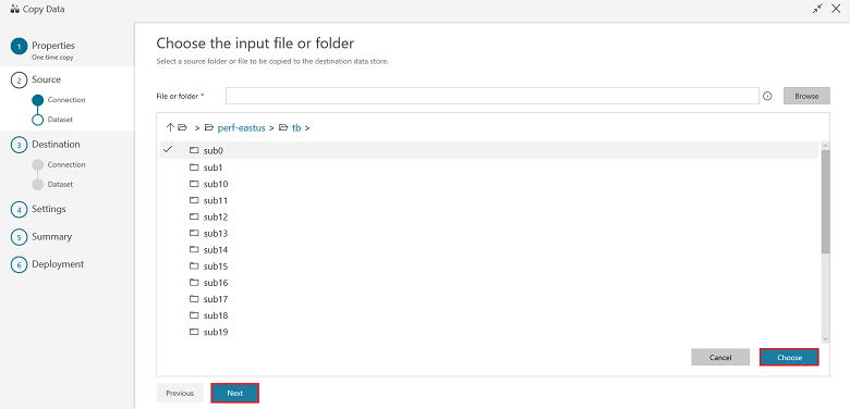 Scegliere il file o la cartella di input