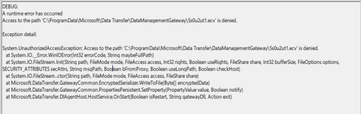 Screenshot del registro eventi del runtime di integrazione, che mostra che si è verificato un errore di runtime.