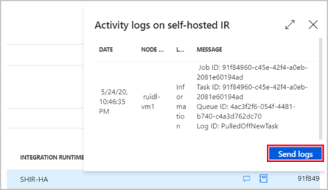 Screenshot dei log attività per l'attività non riuscita.