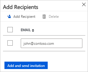 Screenshot shows the Add Recipient pane where you can Add and send invitation.