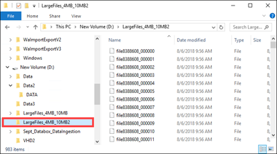 Screenshot dei dati BLOB in blocchi identificati per il processo di copia.