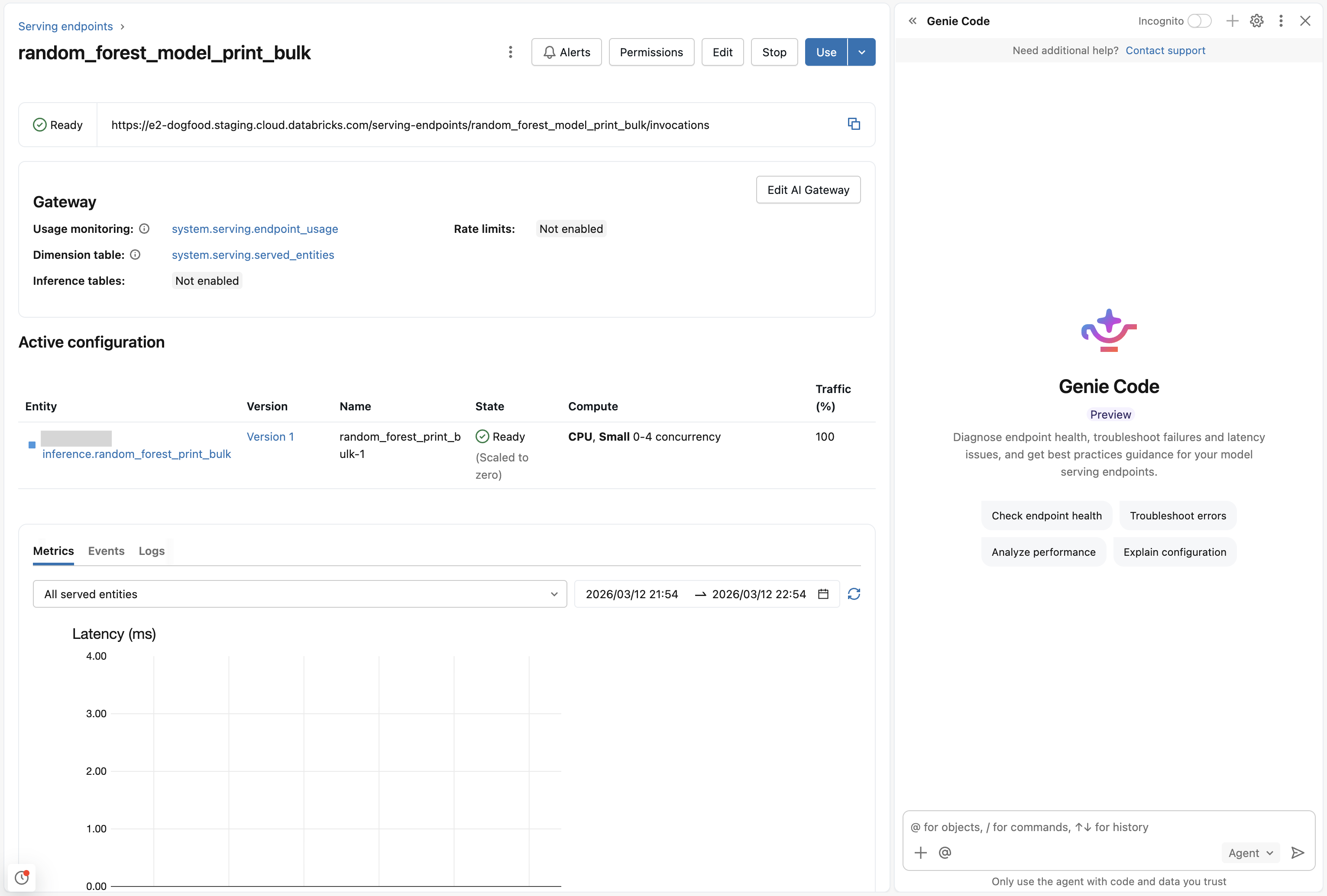 Riquadro Codice Genie in una pagina di endpoint
