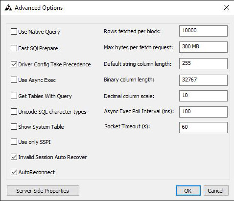 Simba Spark ODBC Driver DSN Setup - Advanced Options
