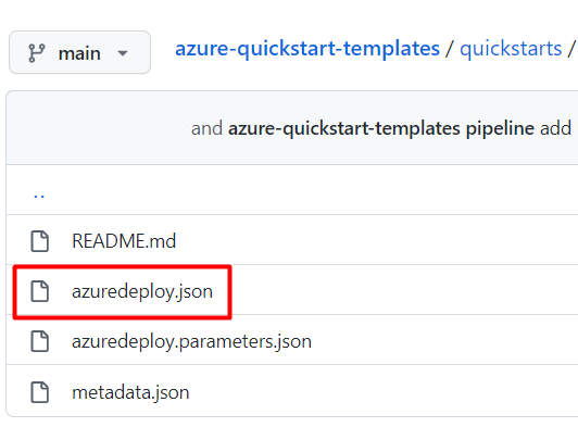 Screenshot che mostra dove si trova il file azuredeploy.json.