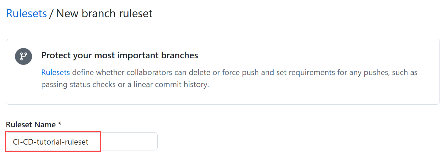 Screenshot showing the branch name pattern text box, with main highlighted.
