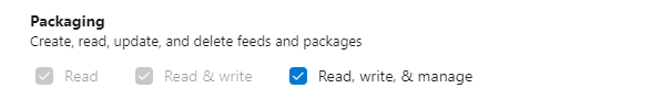 Screenshot che mostra come selezionare le autorizzazioni per la creazione di pacchetti.