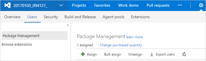 A screenshot showing the package management view in TFS.