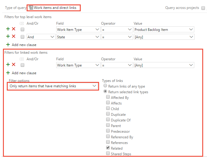 Screenshot dell'Editor di query Direct Links.