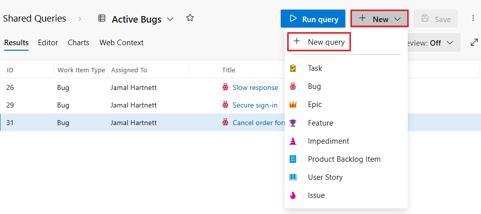 Screenshot per aggiungere una nuova query e creare una nuova esperienza.