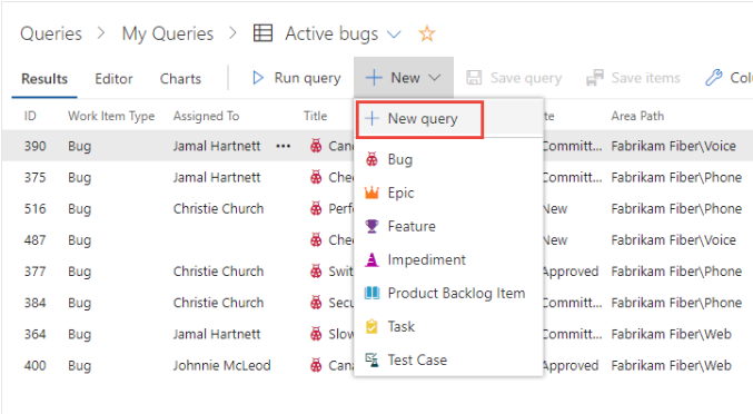 Screenshot per aggiungere una nuova query e creare una nuova esperienza.