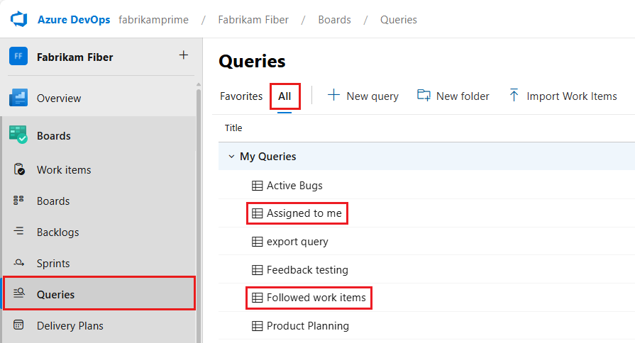 Screenshot della pagina delle query.