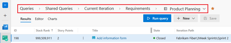 Screenshot dei percorsi di navigazione nella pagina di query.