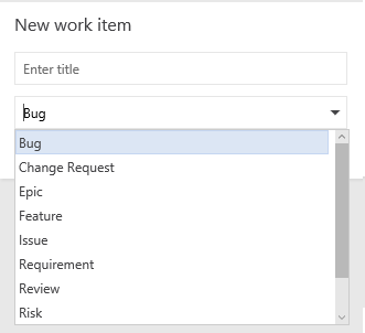 Screenshot dell'opzione Aggiungi elemento di lavoro da un widget Nuovo elemento di lavoro.