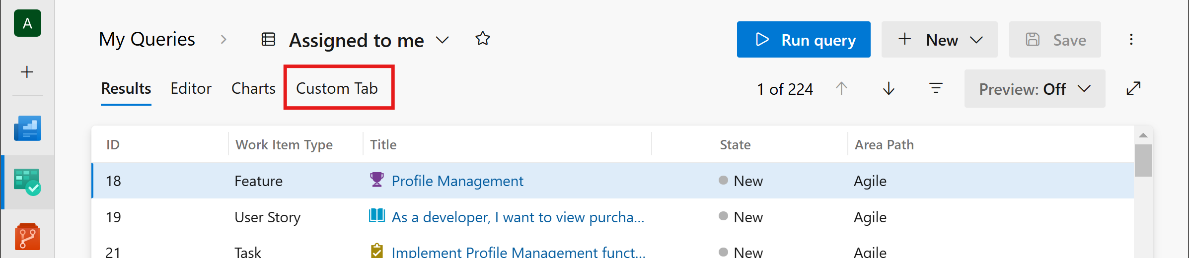 Screenshot di una scheda personalizzata sulla pagina dei risultati della query.
