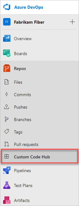 Hub personalizzato aggiunto ad Azure Repos.