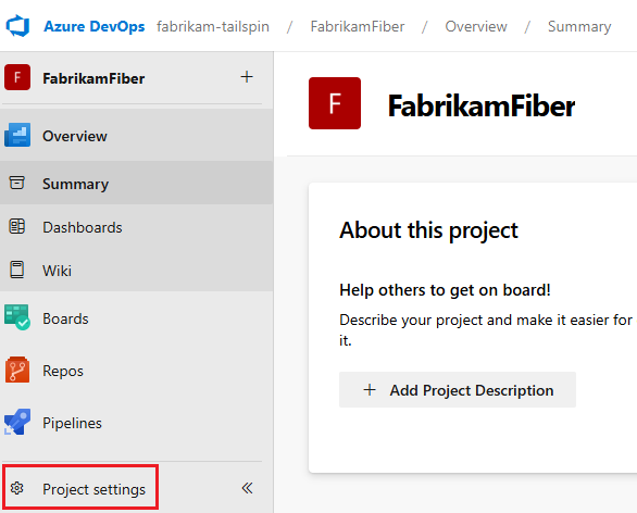 Screenshot del pulsante Impostazioni progetto.