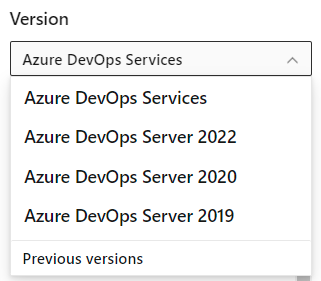 Selezionare una versione dal selettore Versione contenuto di Azure DevOps.