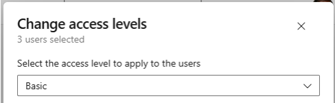 Screenshot che mostra l'opzione Livello di accesso di base selezionata.